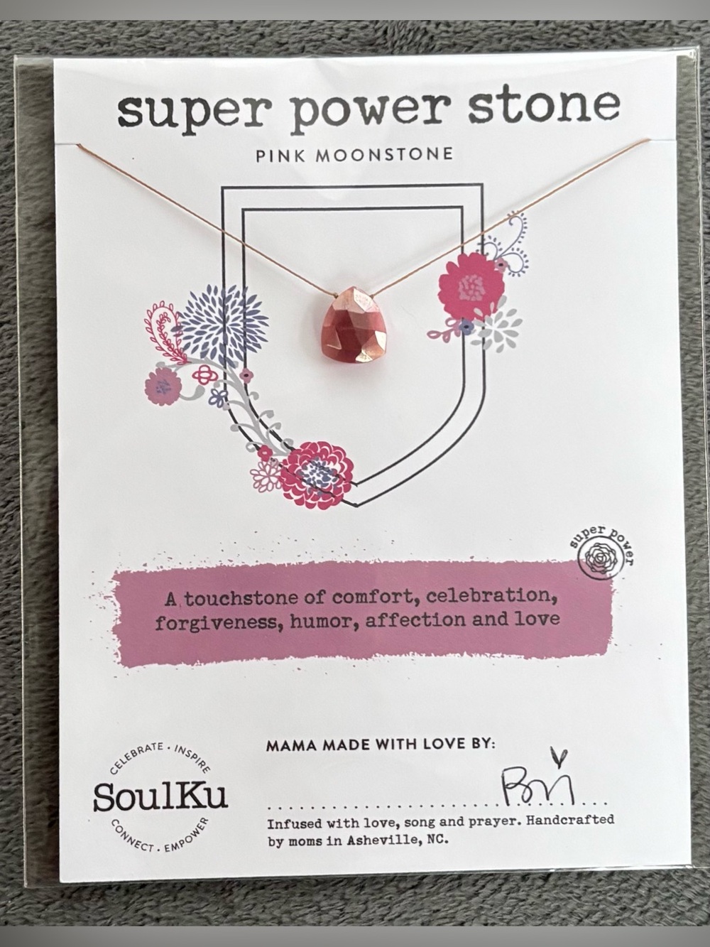 SoulKu Pink Moonstone Healing Necklace for Love & Forgiveness